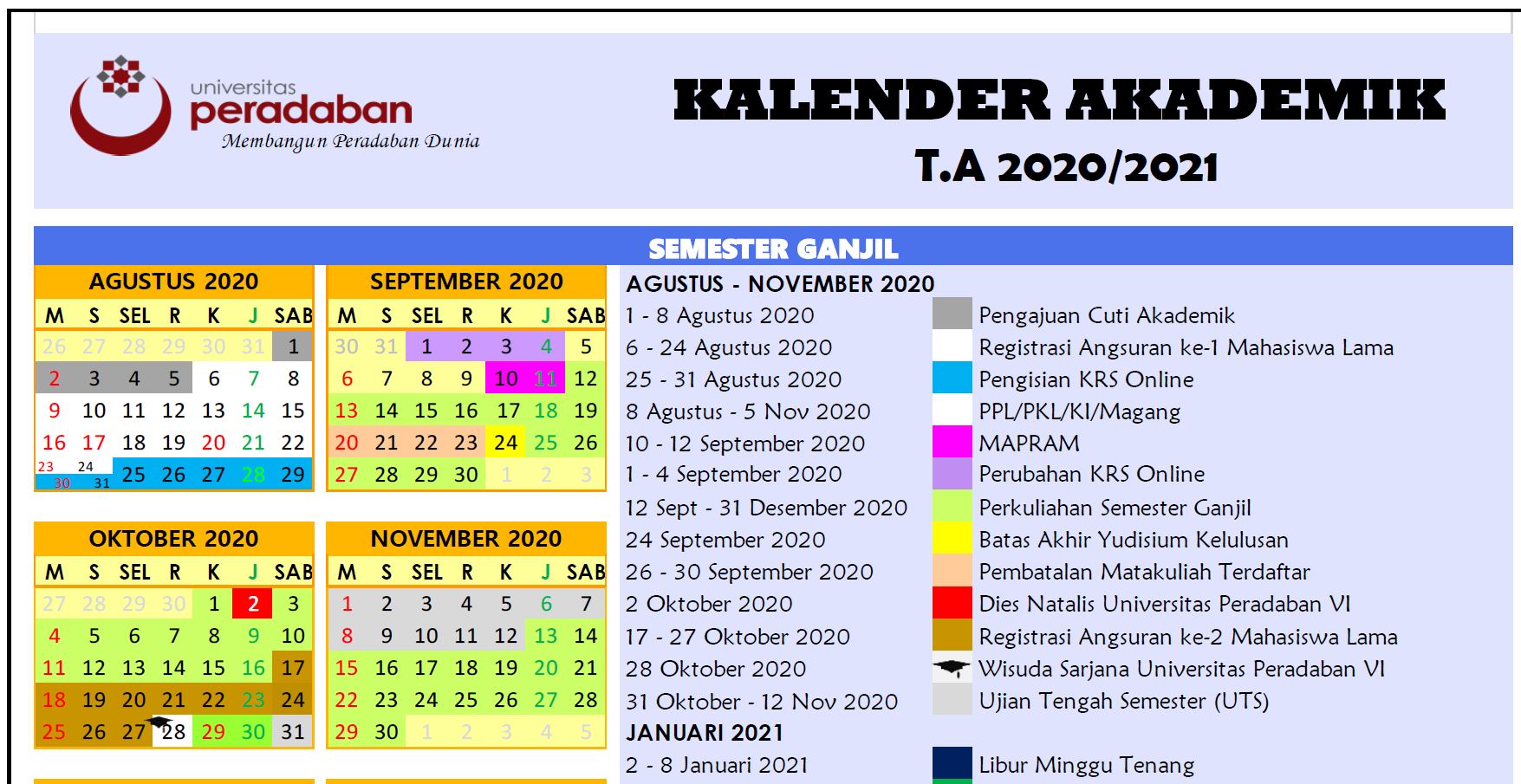 Kalender Akademik Tahun Akademik 2020/2021